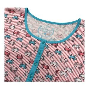 Jane and Bleeker Pajama Nightgown‎ Size 2x Pink Blue White Crab AOP 3/4 Sleeve
